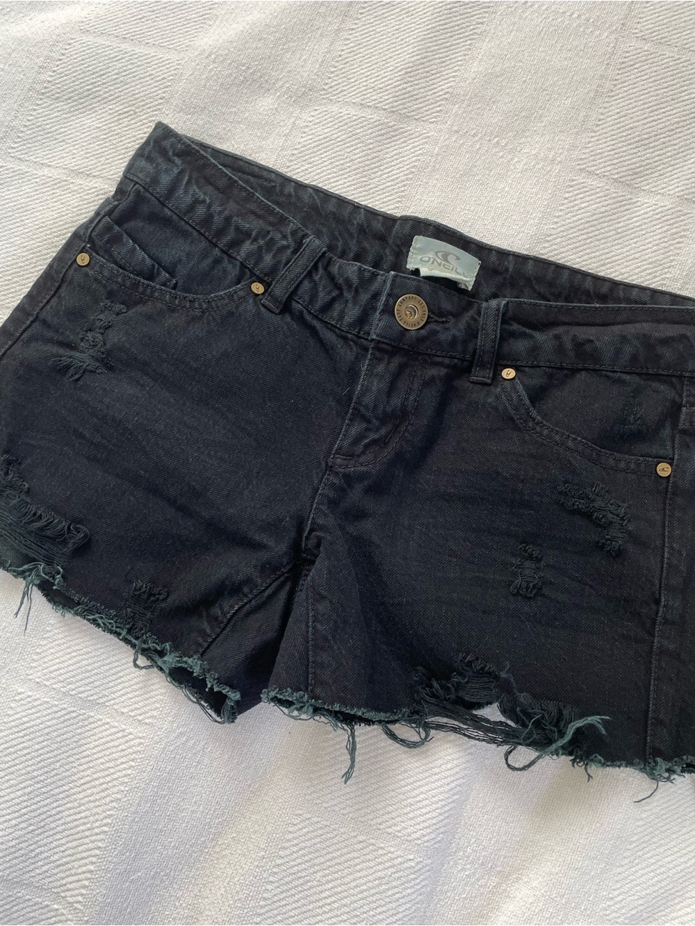 O'Neill Black Distressed Denim Jean Shorts